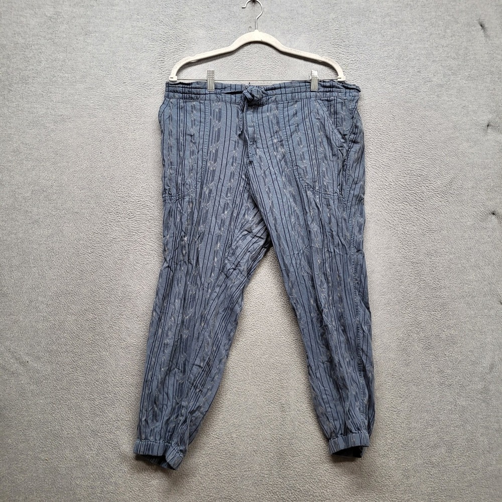 Prana Women Pants XL Blue Striped Ankle Breathe Organic Cotton Jacquard Jogger